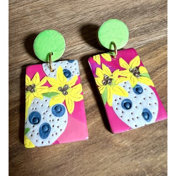 Handmade Polymer Clay Earrings Handcrafted Artwork Floral Sunflower - Picture 1 of 4